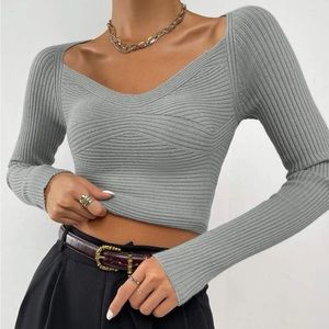 Ribbed Scoop Neck Sweater